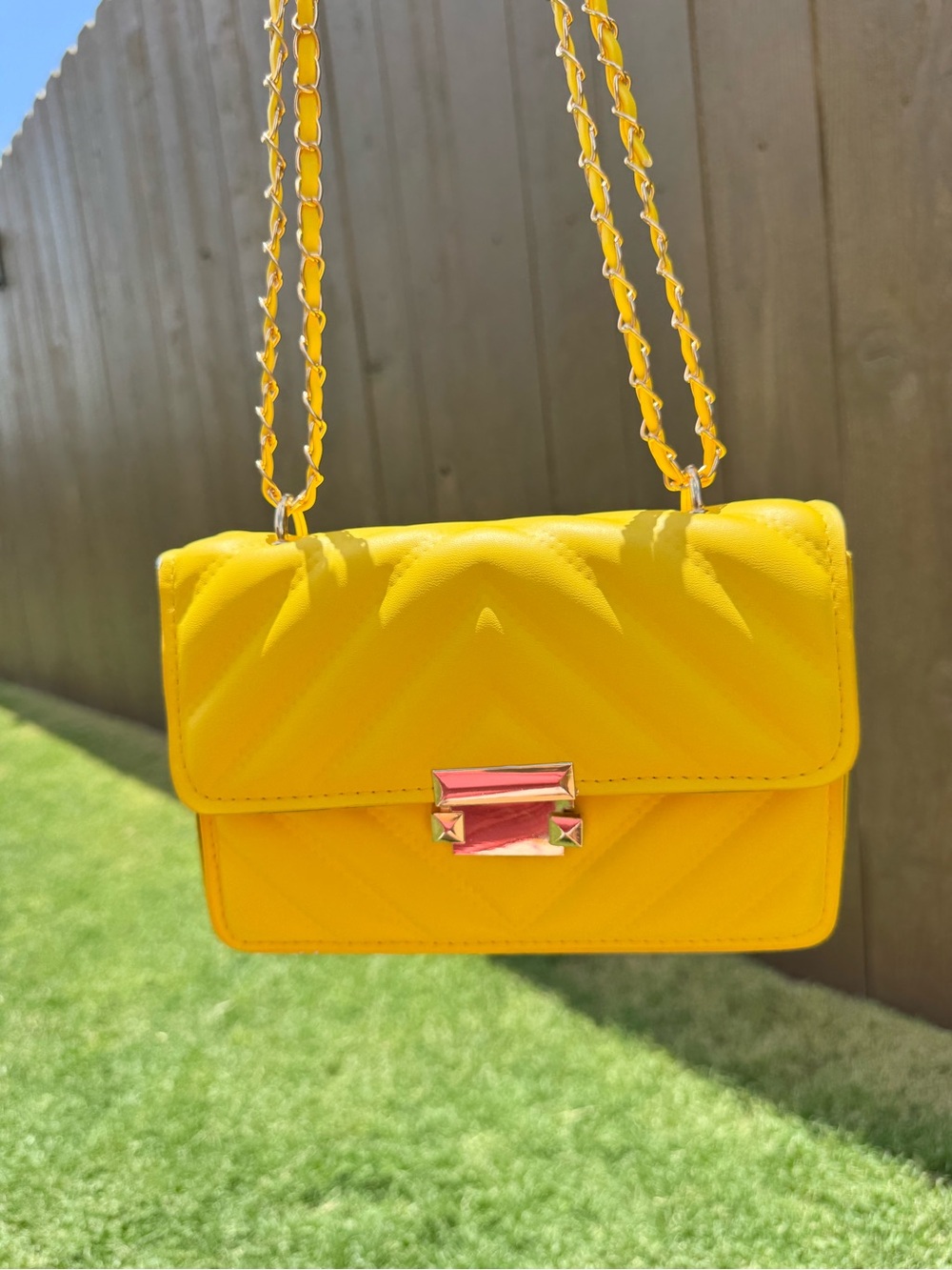Yellow Quilted Chain Shoulder Bag